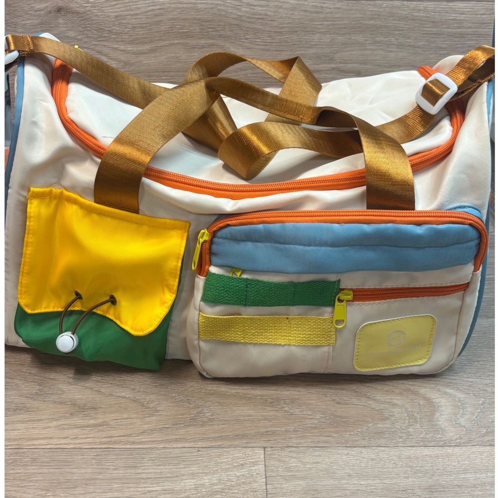 Retro ZSSJ Colorblock Duffel Bag Cream Orange Blue Multi Pocket Travel Gym Bag